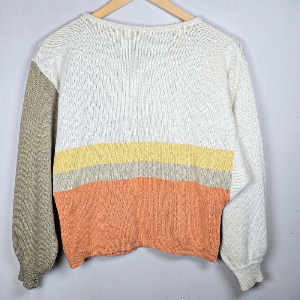 VTG Mondi Women's Print Knit Sweater Cottagecore Coastal Comfy Bell Sleeves Sm - Picture 8 of 14
